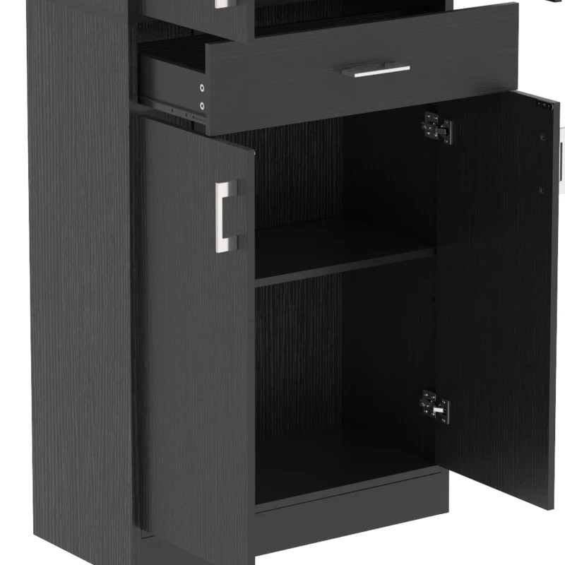 HOMCOM Aparador Alto Armário de Cozinha 4 Portas 2 Armários e 1 Gaveta Central Altura 180 cm com 2 Prateleiras Reguláveis Preto
