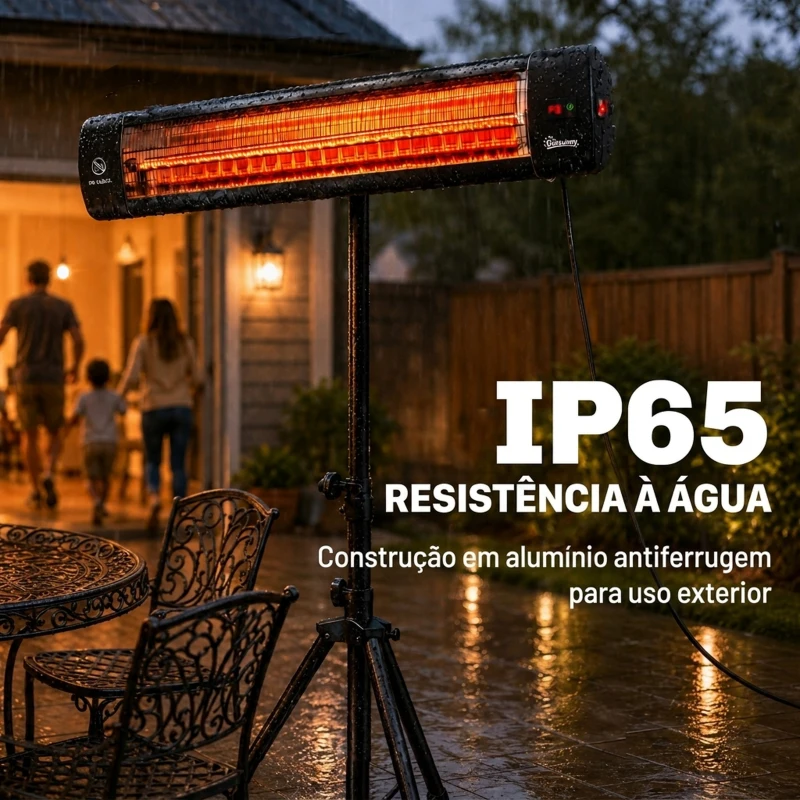 Outsunny Aquecedor de Infravermelhos para Terraço de Pé 2500 W Tripé Regulável IP65 Controlo Tátil/Remoto 3 Níveis de Calor Temporizador