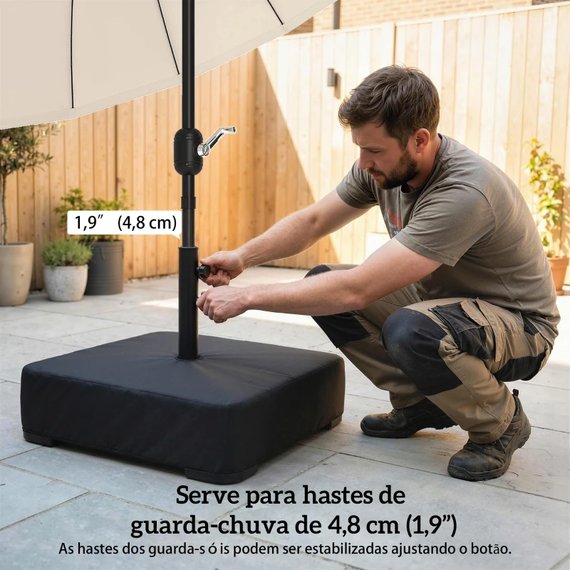 Outsunny Base para Chapéu de Sol com Capa e Sacos de Areia, Base para Chapéu de Sol com Postes Ø48 mm, Recheável com 80 kg de Areia ou 90 kg de Areia Húmida