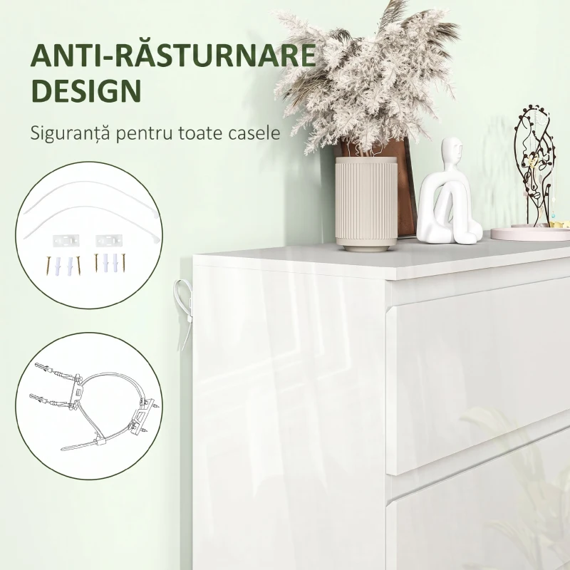 HOMCOM Comodă cu 6 Sertare din PAL, pentru Dormitor, Design Modern și Multifuncțional, 112x34x75 cm, Alb