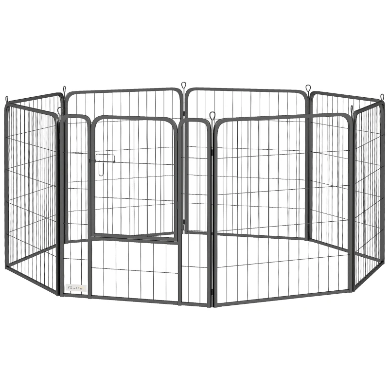PawHut Eight-Panel Dog Playpen with Door, for Large Dogs, Indoors, Outdoors, 80cm Tall, Black