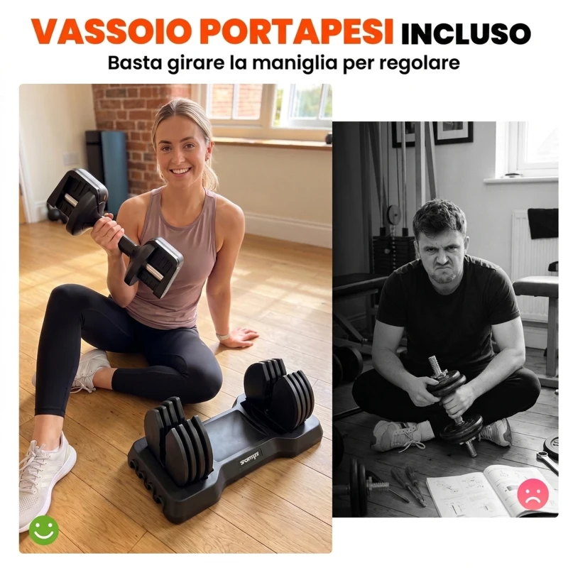 SPORTNOW Set Manubri Regolabili 5 in 1 Quick-Dial 11 kg Nero