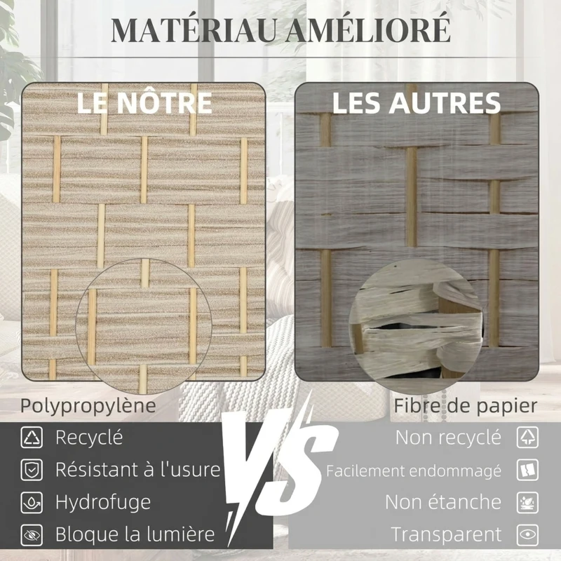 HOMCOM Paravent intérieur en bois 4 panneaux séparateur de pièce pliable pour salon chambre 180 x 180 cm chêne