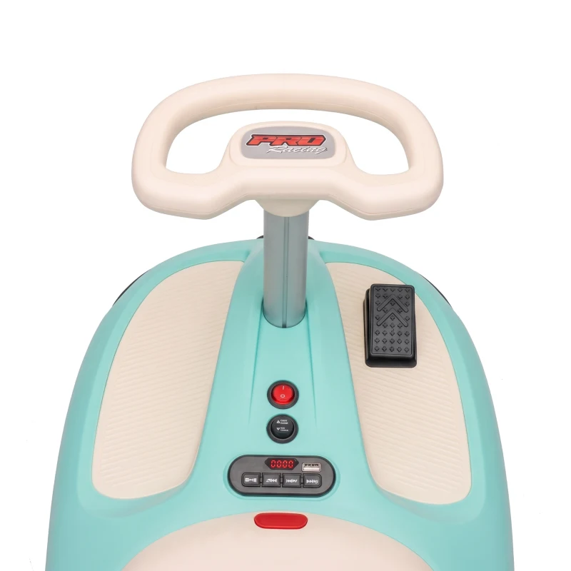 AIYAPLAY 12V Electric Wiggle Car with Pedal, Kids Electric Car with 2 Speeds, Soft Start, Music, Lights for 3-5 Years, Light Blue