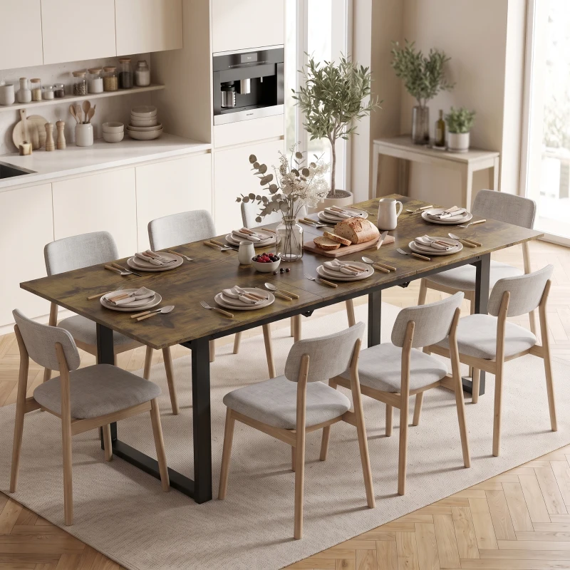 HOMCOM Mesa de Jantar Extensível 140-180 cm para 6-8 Pessoas Retangular em Design Industrial com Estrutura em Aço Aparência de Madeira Tigre
