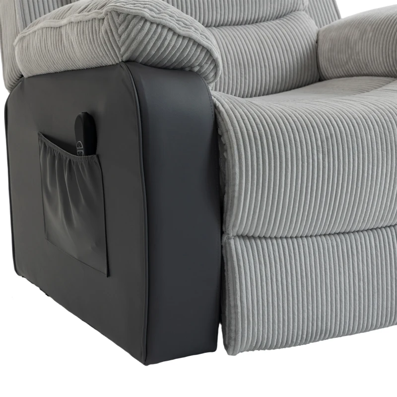 HOMCOM Power Lift Chair for Elderly, Corduroy Recliner with Wide Seat, High Back, USB Port, Side Pockets, Light Grey