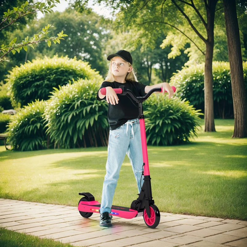 SPORTNOW Patinete Eléctrico Plegable de +6 Años Motor 120 W Autonomía 6 KM MAX 10 KM/H Ruedas de 5" - 5,5" Altura Ajustable Rosa