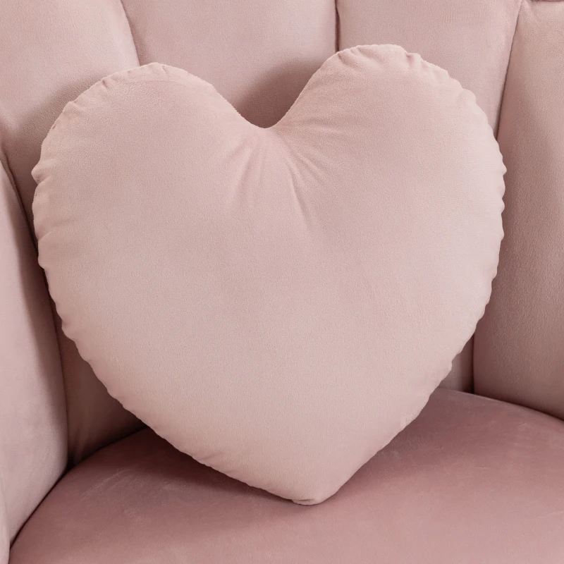 HOMCOM Accent Chair Velvet Upholstered Armchair Lotus Back Heart Pillow Lumbar Pillow Metal Legs Soft Pink