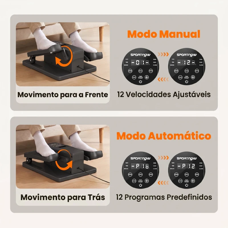 SPORTNOW Mini Elíptica Elétrica para Uso Sob Secretária com 12 Níveis Programas Automáticos Controlo Remoto e Ecrã LED Preto