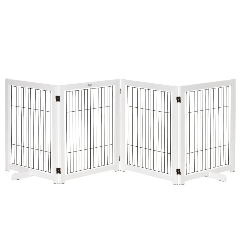 PawHut Barrera de Seguridad para Perros Plegable 264x77 cm de 4 Paneles con Patas y Marco de Madera para Puertas Escaleras