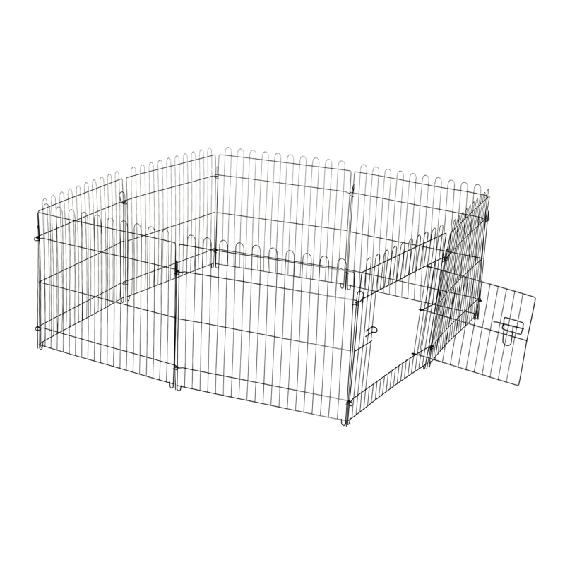 PawHut Parque de Juegos para Perros 8 Paneles 71x61 cm Plegables Jaula Metálica para Mascotas con Puerta para Jardín Patio Exterior Negro