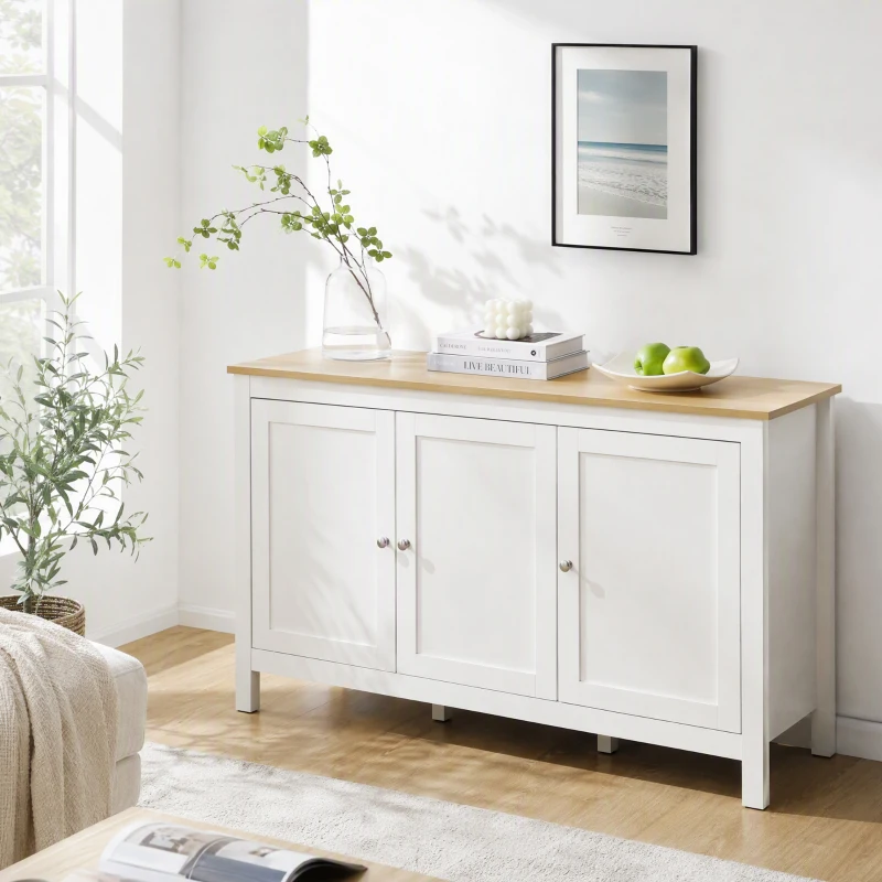 HOMCOM Sideboard, Buffet Cabinet with Doors and Adjustable Shelves for Living Room, Entryway, White