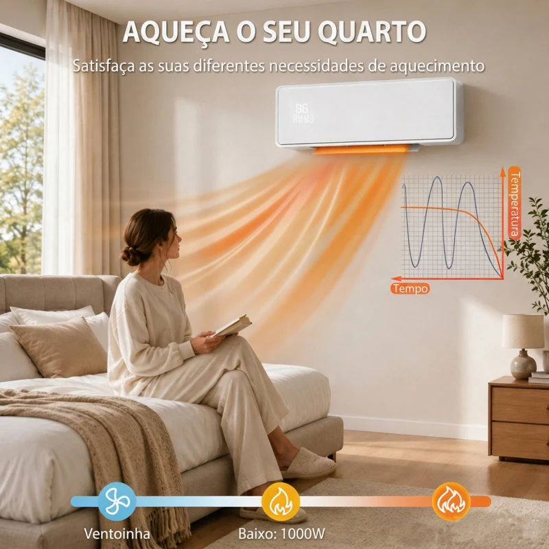HOMCOM Aquecedor Elétrico Cerâmico de Parede 2000W com 3 Modos Temporizador Detecção de Janelas Abertas 54x18,7x12,3 cm Branco