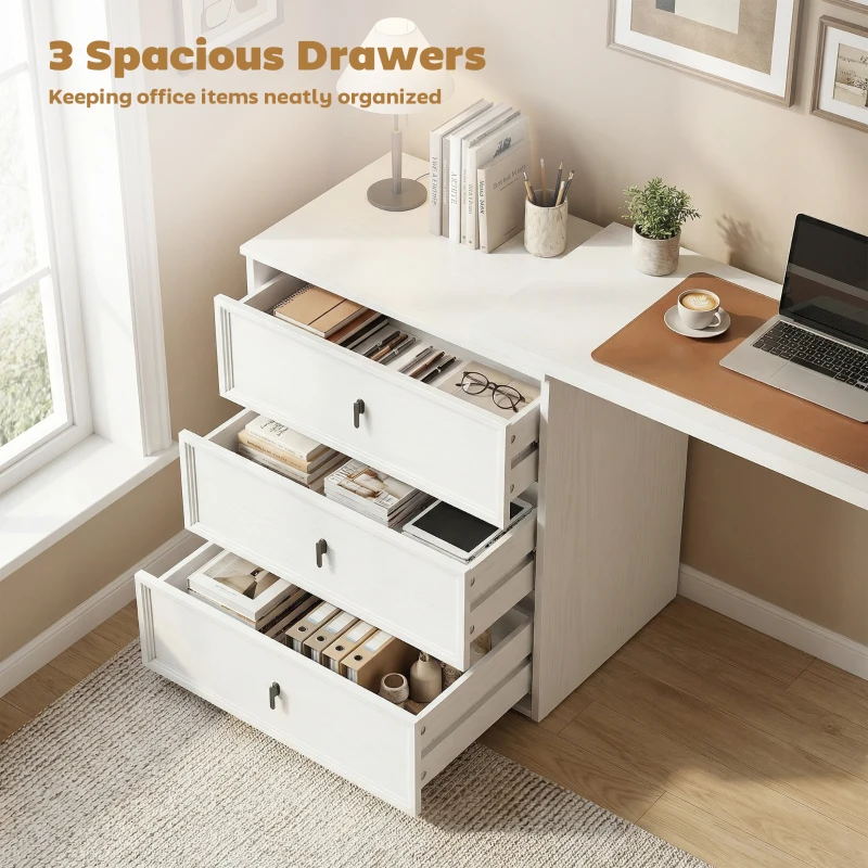 HOMCOM L Shaped Computer Desk with 3 Drawers, 163 x 39 cm Corner Desk, Thick Tabletop, Office Table, White Wood Effect