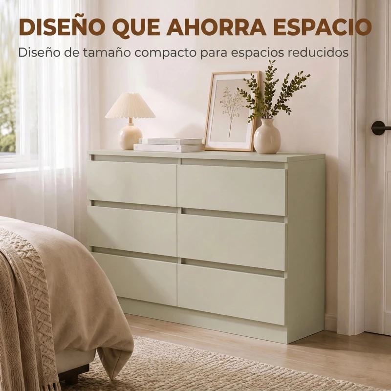 HOMCOM Cómoda de 6 Cajones Sinfonier Moderno, Soporte para TV hasta 47 Pulgadas 100x35x69 cm Marrón Claro