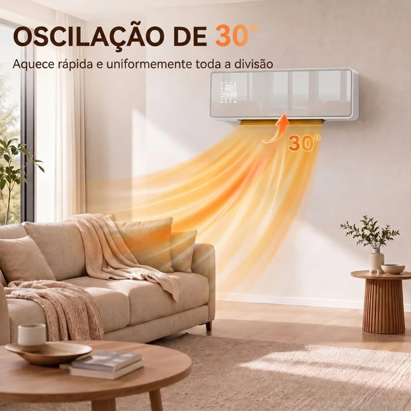 HOMCOM Aquecedor Elétrico Cerâmico de Parede 2000W com 3 Modos Temporizador Detecção de Janelas Abertas 54x18,7x12,3 cm Branco