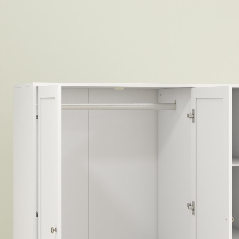 HOMCOM Guarda-roupa Quarto com 4 Portas, 3 Gavetas, Barra de Suspensão e Prateleira Regulável, 120 x 50 x 176,5 cm, Branco