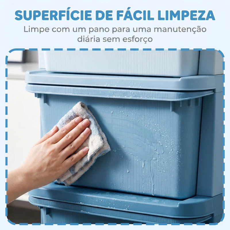 HOMCOM Organizador de Brinquedos com 4 Gavetas Torre de Arrumação para Crianças +3 Anos Cantos Arredondados e Pegas 37x37x76 cm Azul