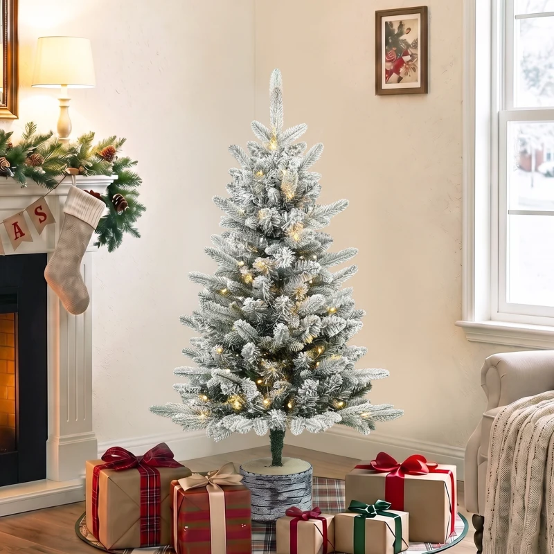 HOMCOM Sztuczna choinka, 90 cm, 50 LED, 240 końcówek, sztuczny śnieg, podstawa z tlenku magnezu
