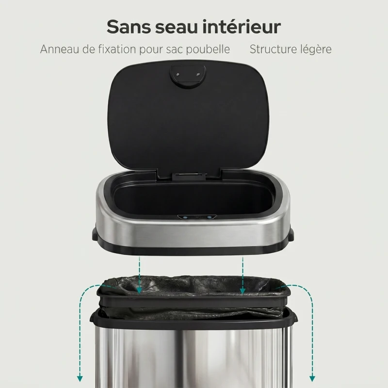HOMCOM Poubelle de Cuisine Automatique 58L en Acier Inoxydable, Mouvement Sans Contact ou Ouverture Manuelle, Argent