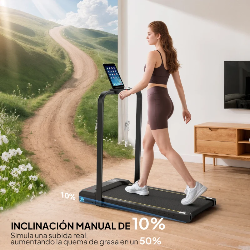 SPORTNOW Cinta de Correr Plegable Inclinado Debajo del Escritorio 2 en 1 con 2.0HP 6 km/h Pantalla LED Control Remoto Negro