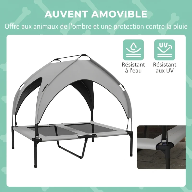 PawHut Lit pour chien chat sur pieds grand confort velum anti-UV oxford sac de transport inclus 91 x 76 x 85 cm gris
