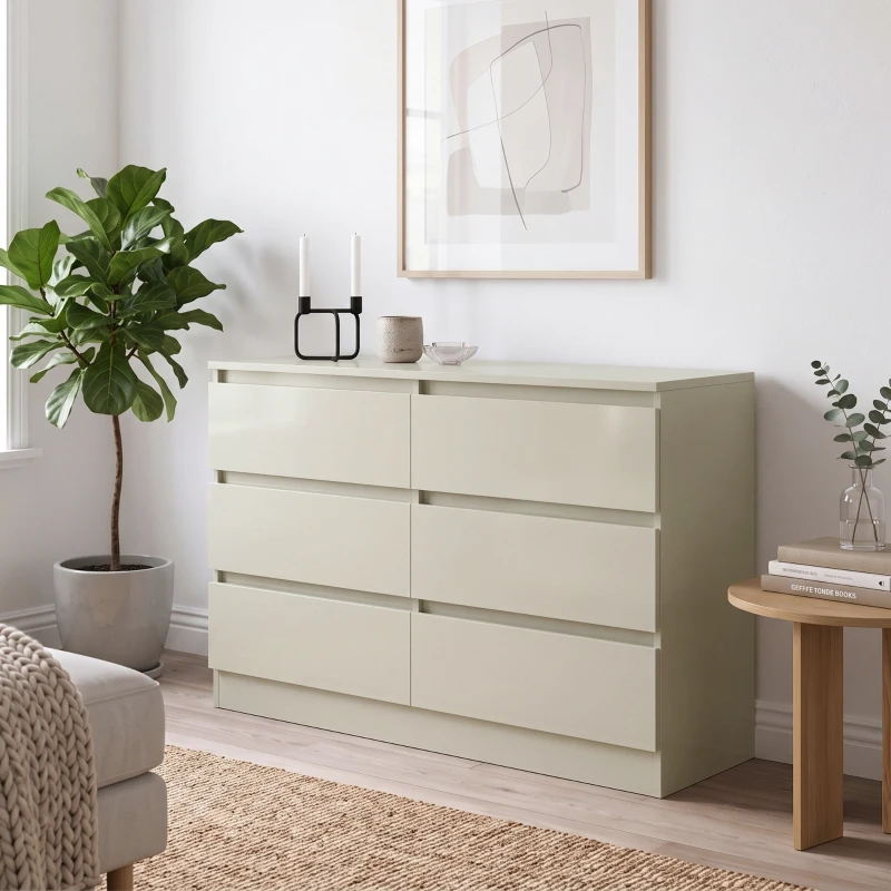 HOMCOM Comodă cu 6 Sertare Sinfonier Modern, Suport TV până la 119,38 cm 100x35x69 cm Maro Deschis