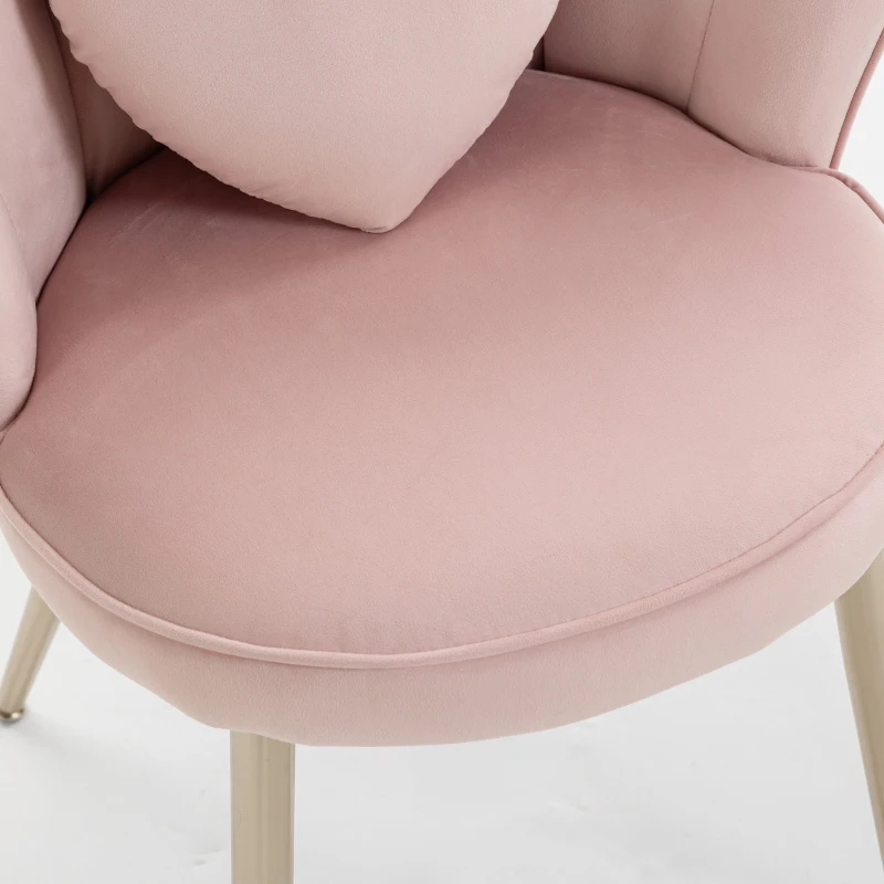 HOMCOM Accent Chair Velvet Upholstered Armchair Lotus Back Heart Pillow Lumbar Pillow Metal Legs Soft Pink