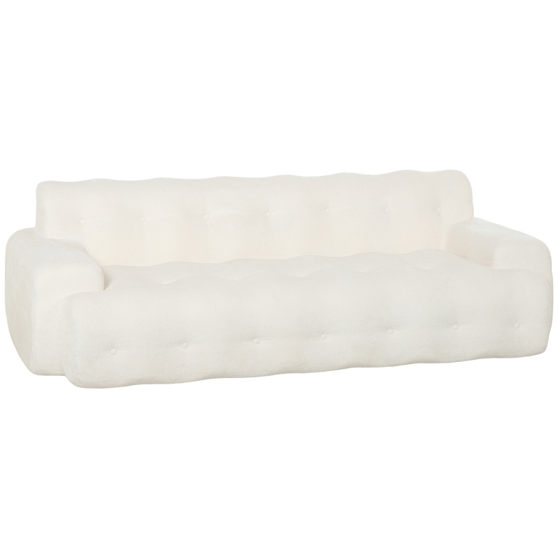 HOMCOM Canapea 3 locuri din chenille 211 cm, canapea living, șezut adânc, livrat comprimat fără asamblare, crem