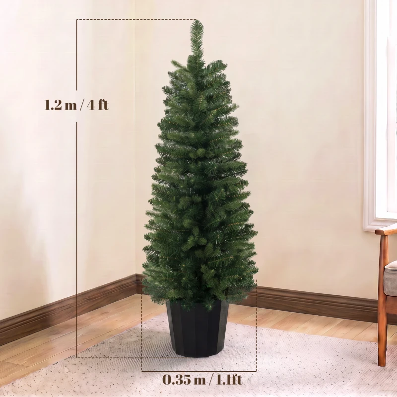 HOMCOM Set de 2 brazi artificiali, 120 cm, brad pentru intrare cu 170 vârfuri de crengi, bază de ghiveci, verde