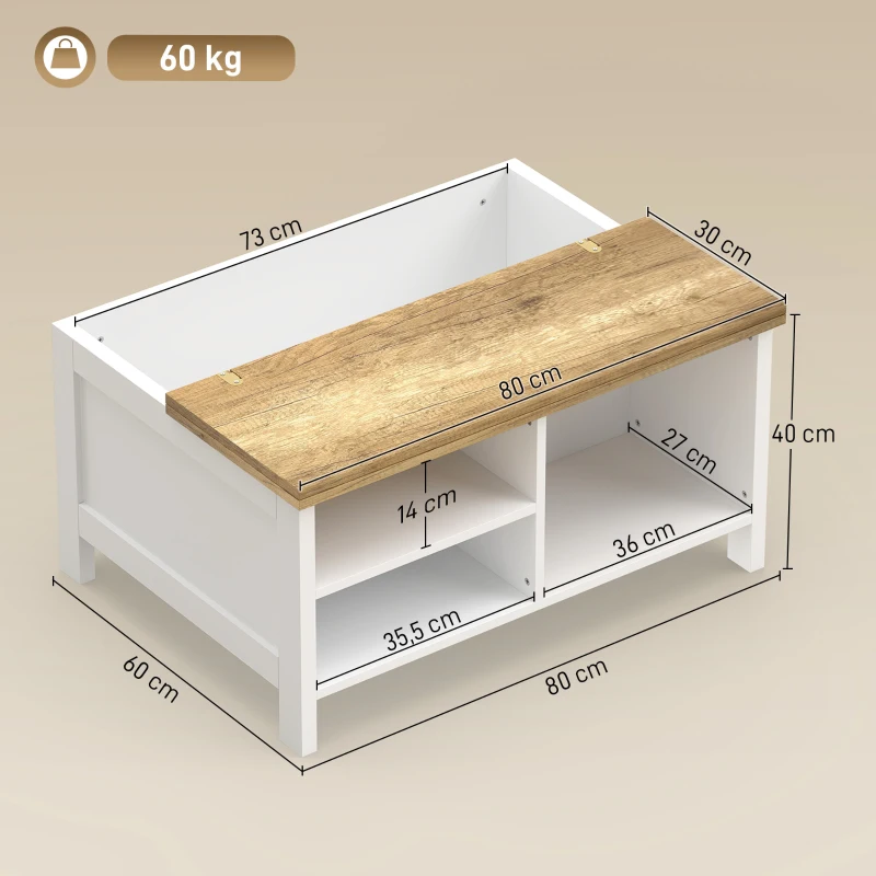 HOMCOM Baú de Armazenamento com Tampa Elevatória, 80x60x40 cm, Efeito Madeira Natural