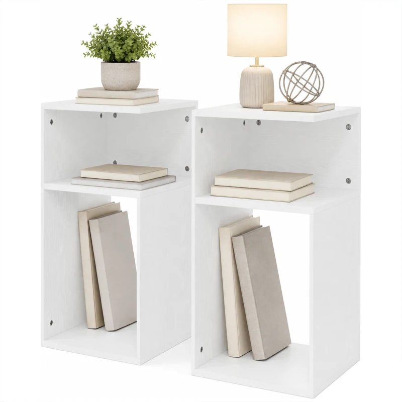 HOMCOM Set 2 moderne Beistelltische mit offenem Ablagefach, für Wohnzimmer, Schlafzimmer, Büro, Weiß