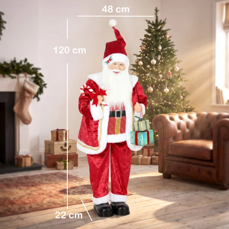HOMCOM Père Noël Animé avec Musique et Mouvement 120 cm, Rosso