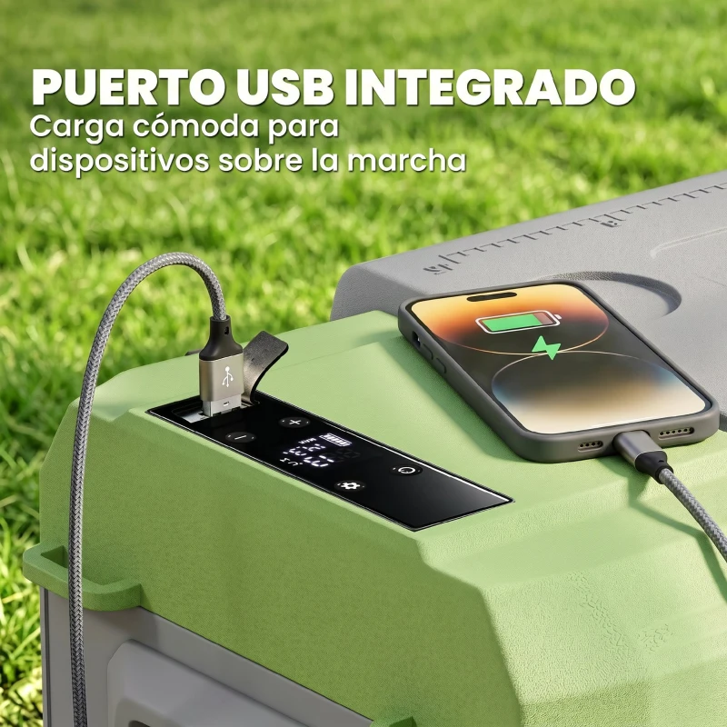 Outsunny Nevera Portátil Eléctrica 24,2L Refrigerador de Coche 12V-220V -20℃ a +20 ℃ con Pantalla Luz LED 60,2x33,4x41,4 cm Gris