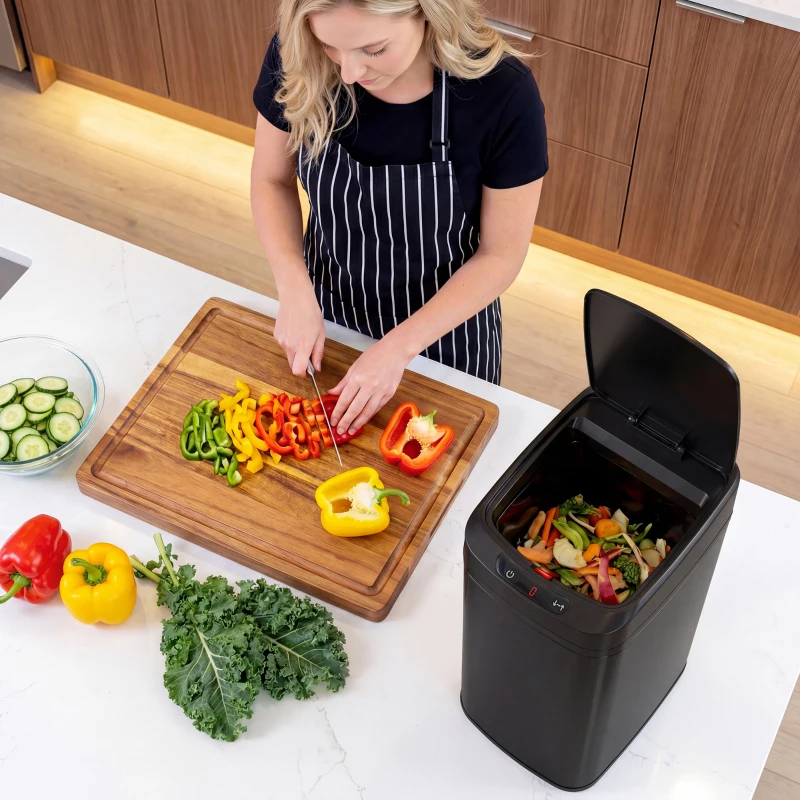 HOMCOM Poubelle de Cuisine Automatique 12 L en Acier Inoxydable, Poubelle à Capteur avec Couvercle, 28 x 22 x 41 cm, Noir