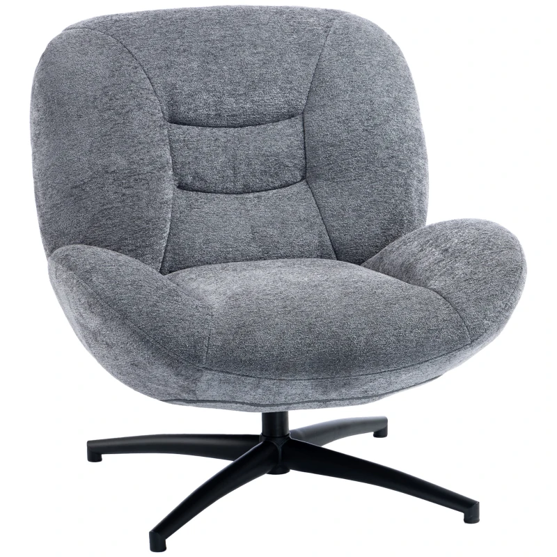 HOMCOM Fotoliu living rotativ, fotoliu lounge cu șezut lat, cotieră integrată, aspect chenille, Gri închis