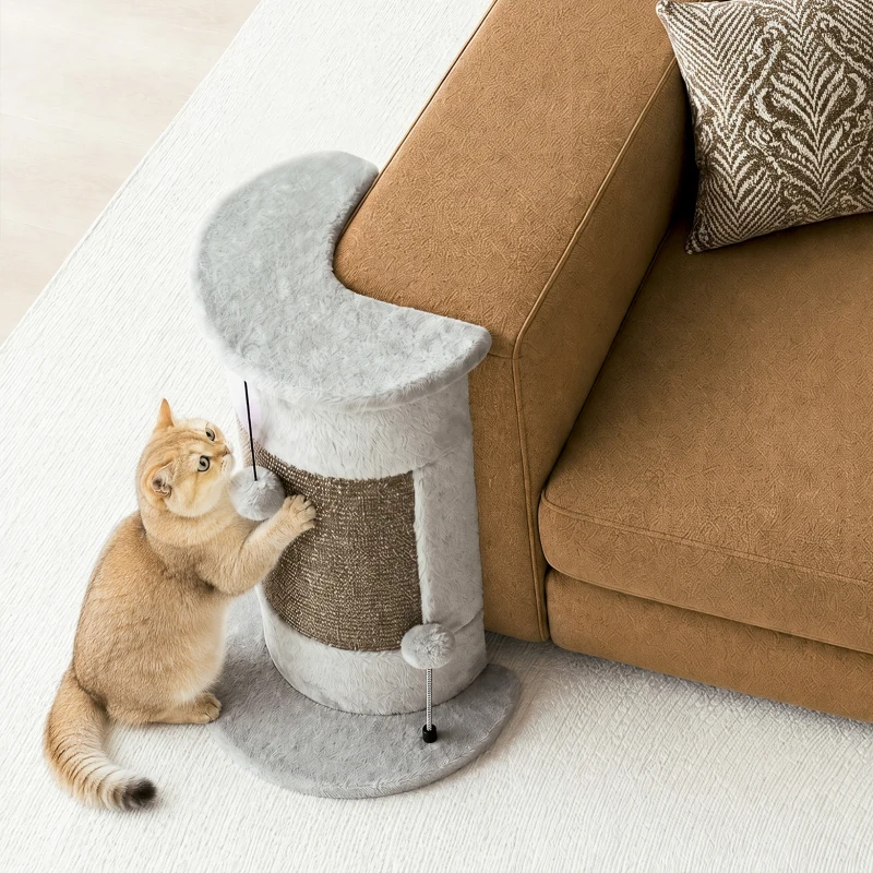 PawHut Poste de Arranhar para Gatos 58 cm Arranhador para Gatos com Poste de Sisal e Bolas Suspensas 34x25,5x58 cm Cinza