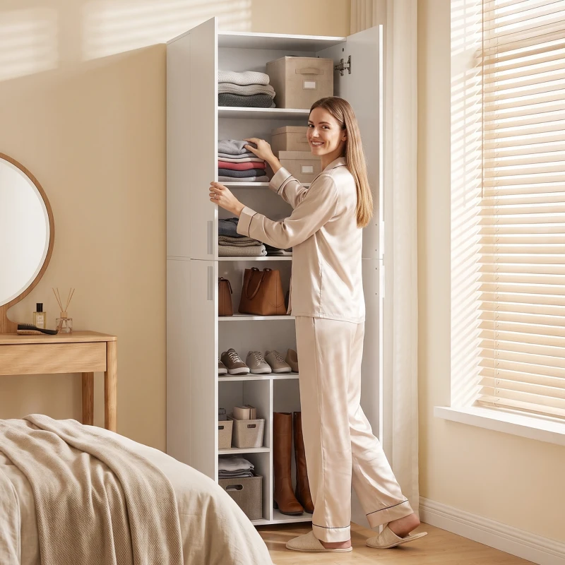 HOMCOM Armario Guardarropa con 4 Puertas, 180 cm, Blanco