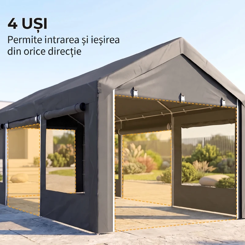Outsunny Pavilion Auto și pentru Petreceri cu Înălțime Reglabilă, 4 Uși și 4 Fereastre, 6x3m Gri Închis