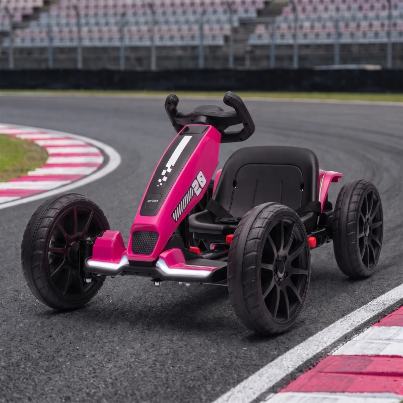 AIYAPLAY 12V Electric Go Kart for Kids with Dual Motors, Adjustable Seat, Soft Start, LED Lights, EVA Wheels, for Age 3-6, Pink