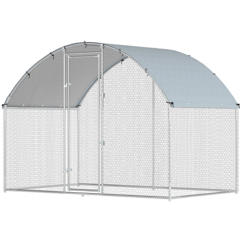 PawHut Galinheiro para Exterior 2,8x1,7x1,9 m Cobertura em Tecido Oxford Anti-UV Impermeável Fechos para 5-8 Galinhas Prata