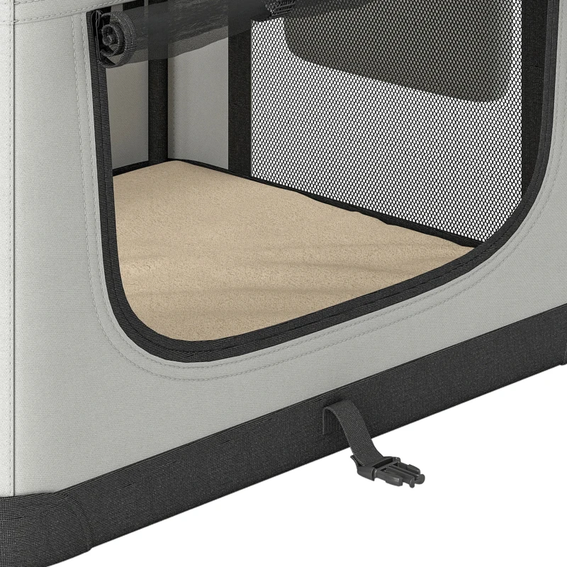 PawHut Sac de transport pour chien souple avec sangle de sécurité, coussin lavable et gamelle pliable, gris clair