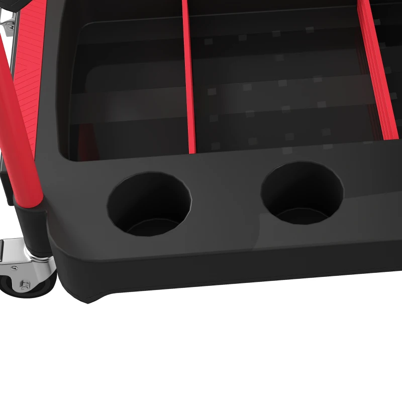 HOMCOM 3-Tier Rolling Tool Cart with Pegboard and Hooks, Storage Trolley Wheel Cart with Brakes, Black & Red