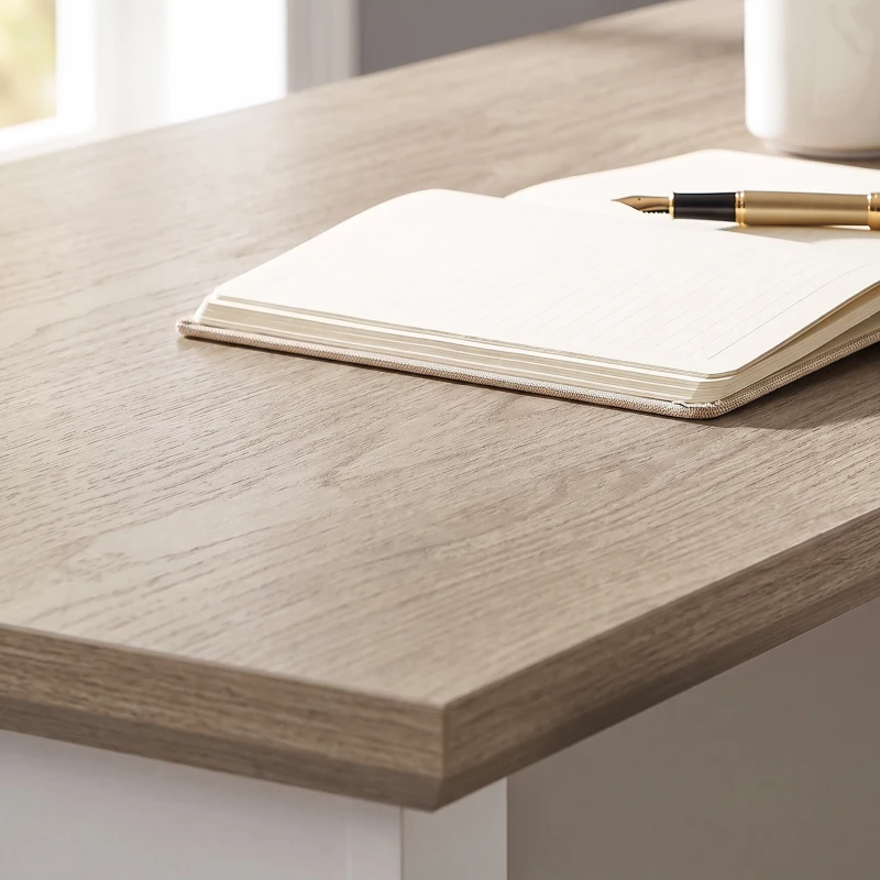 HOMCOM Escritorio para Ordenador con 3 Cajones, 120x55cm, Escritorio con Almacenamiento, Estantes Abiertos y Gran Superficie, Roble y Blanco