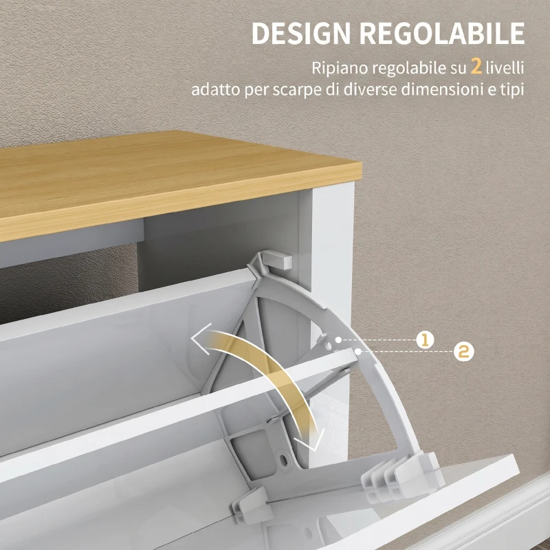 HOMCOM Scarpiera Moderna per 16 Paia Max con 4 Cassetti Regolabili e Rimovibili, in Legno, 105x26x80 cm, Bianco