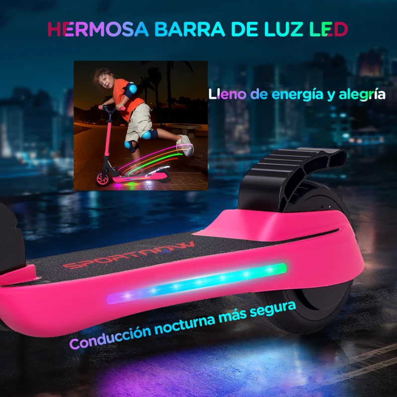 SPORTNOW Patinete Eléctrico Plegable de +6 Años Motor 120 W Autonomía 6 KM MAX 10 KM/H Ruedas de 5" - 5,5" Altura Ajustable Rosa