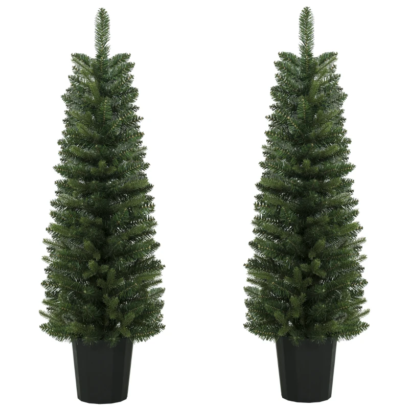 HOMCOM Set de 2 brazi artificiali, 120 cm, brad pentru intrare cu 170 vârfuri de crengi, bază de ghiveci, verde