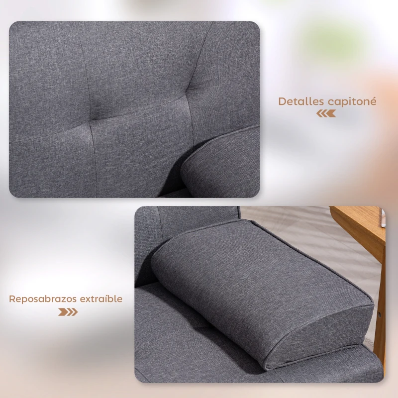 HOMCOM Sofá Cama 3 Plazas Plegable con Respaldo Ajustable de 3 Niveles Reposabrazos Desmontable 181x77x78 cm Gris Oscuro