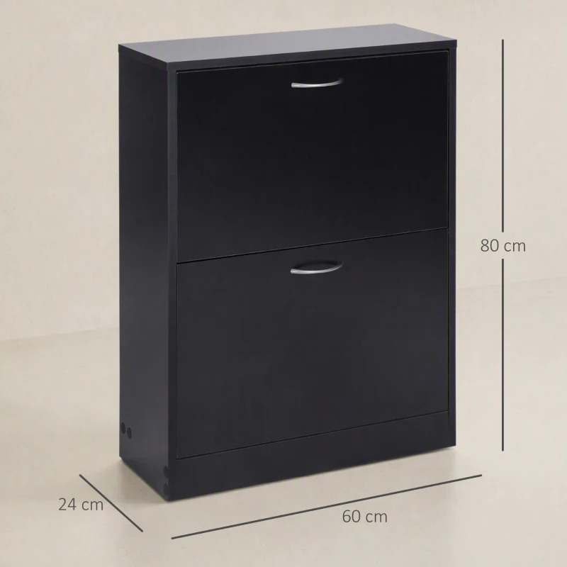 HOMCOM Zapatero de Entrada Recibidor con 2 Cajones y Estantes Ajustables Zapatero Estrecho para Pasillo 60x24x80 cm Negro