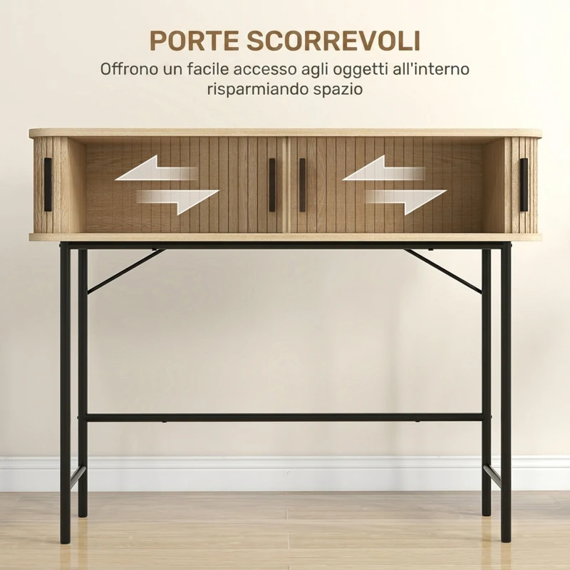 HOMCOM Consolle da ingresso con scomparti e ante scorrevoli, 100x30x80 cm, rovere